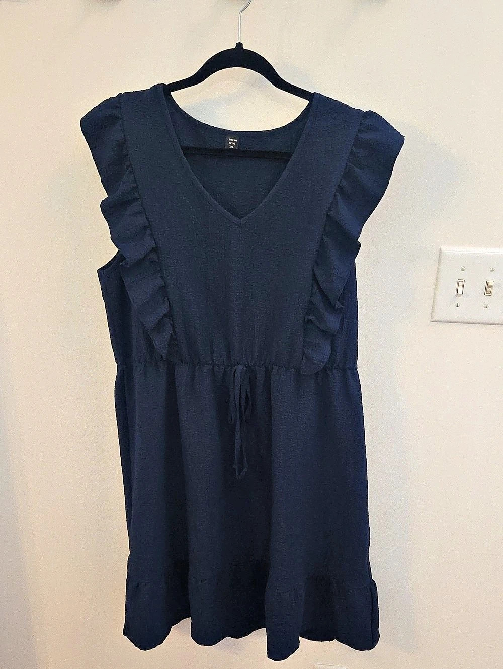 SHEIN Plus Size V-Neck Ruffle Trimmed Waist Cinching Casual Spring Summer Dress